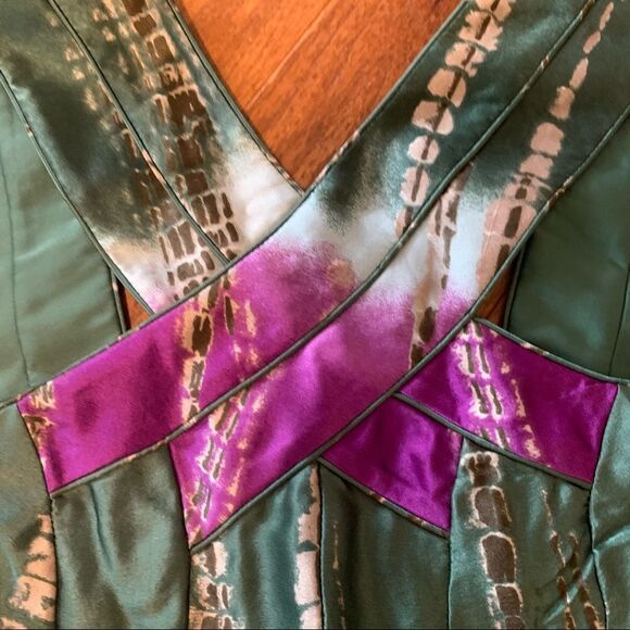 BCBG Tie Dye Silk Halter Tank Top Teal Purple S - Picture 2 of 5